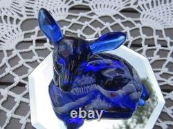 Fenton Glass 2009 Cobalt Canaan Valley Deer/fawn Figurine- D. Fredrick