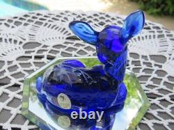 Fenton Glass 2009 Cobalt Canaan Valley Deer/fawn Figurine- D. Fredrick