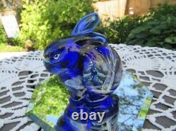 Fenton Glass 2011 Cobalt Blue HP Seren Winter Bunny Figurined. Fredrick