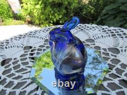 Fenton Glass 2011 Cobalt Blue HP Seren Winter Bunny Figurined. Fredrick