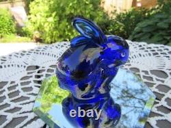 Fenton Glass 2011 Cobalt Blue HP Seren Winter Bunny Figurined. Fredrick