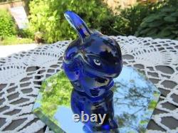 Fenton Glass 2011 Cobalt Blue HP Seren Winter Bunny Figurined. Fredrick