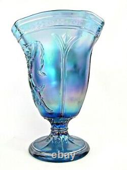 Fenton Glass Blue Iridescent/Carnival Glass Dancing Lady Footed Vase SQUARE TOP