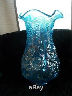 Fenton Glass Blue Iridescent Poppy Vase