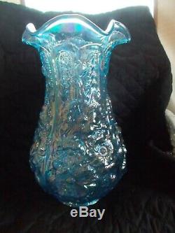 Fenton Glass Blue Iridescent Poppy Vase