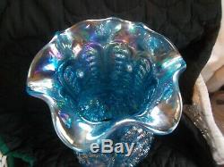 Fenton Glass Blue Iridescent Poppy Vase