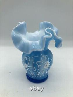 Fenton Glass Case Hand Painted Blue White Ribbon Glass