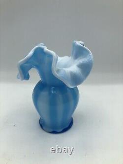 Fenton Glass Case Hand Painted Blue White Ribbon Glass