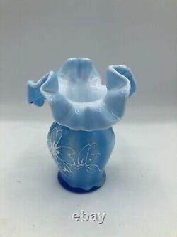 Fenton Glass Case Hand Painted Blue White Ribbon Glass