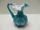 Fenton Glass Cased Iridescent Turquoise Blue & White Melon Vase Pitcher HTF