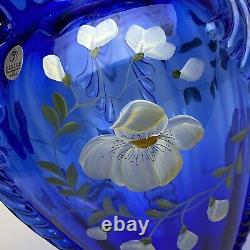 Fenton Glass Cobalt Blue Feathered Belly Vase Signed Shelly Fenton Hand Painted