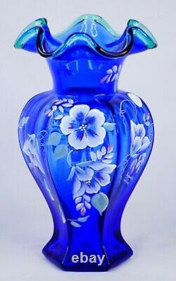 Fenton Glass Cobalt Blue Hexagon Vase Bill Fenton 75 Year Celebration 1998