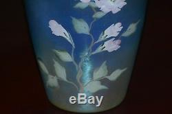 Fenton Glass Favrene Vase with HP Pink Roses 8 3/4 tall C. Riggs