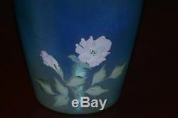 Fenton Glass Favrene Vase with HP Pink Roses 8 3/4 tall C. Riggs