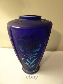 Fenton Glass Flowers Favrene Cobalt Blue Cameo Glass Vase LMT ED Martha Reynolds