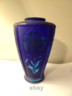 Fenton Glass Flowers Favrene Cobalt Blue Cameo Glass Vase LMT ED Martha Reynolds