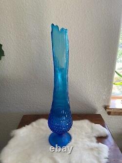 Fenton Glass Hobnail Colonial Sapphire Blue Swung Vase 20.5 MCM VTG Pedestal