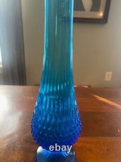 Fenton Glass Hobnail Colonial Sapphire Blue Swung Vase 23.5 MCM VTG Pedestal
