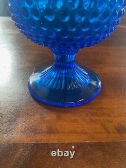 Fenton Glass Hobnail Colonial Sapphire Blue Swung Vase 23.5 MCM VTG Pedestal
