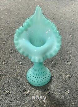 Fenton Glass Jack In The Pulpit Blue Opalescent Dot Tulip Vase