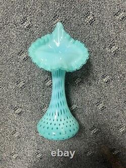 Fenton Glass Jack In The Pulpit Blue Opalescent Dot Tulip Vase