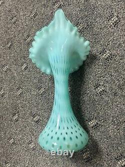 Fenton Glass Jack In The Pulpit Blue Opalescent Dot Tulip Vase