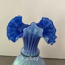 Fenton Glass Messenger 1999 HandPaint Blue Harmony Vase Dan Fenton C Mackey 3245