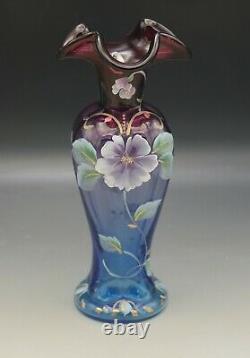 Fenton Glass Mulberry Blue Connoisseur Evening Vine Vase #346/7500 Ka Plauche