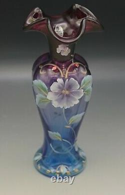 Fenton Glass Mulberry Blue Connoisseur Evening Vine Vase #346/7500 Ka Plauche