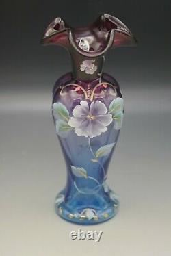 Fenton Glass Mulberry Blue Connoisseur Evening Vine Vase #346/7500 Ka Plauche