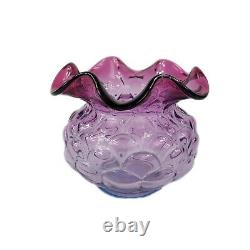 Fenton Glass Mulberry Jacqueline Vase Blue Purple Ruffle