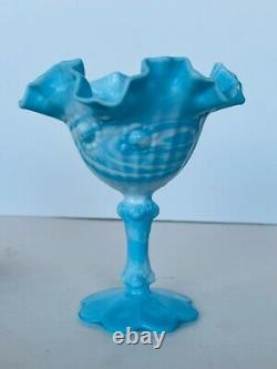 Fenton Glass Vase Wave Crest Sky Blue White Swirl Ruffle Hobnail Button Trellis