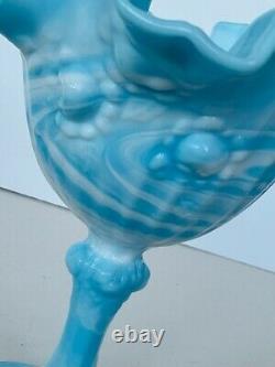 Fenton Glass Vase Wave Crest Sky Blue White Swirl Ruffle Hobnail Button Trellis