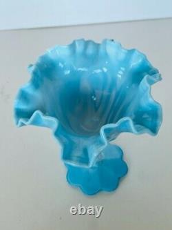 Fenton Glass Vase Wave Crest Sky Blue White Swirl Ruffle Hobnail Button Trellis