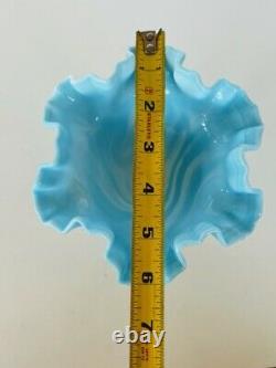 Fenton Glass Vase Wave Crest Sky Blue White Swirl Ruffle Hobnail Button Trellis