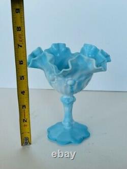 Fenton Glass Vase Wave Crest Sky Blue White Swirl Ruffle Hobnail Button Trellis