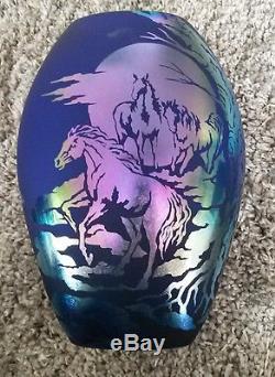 Fenton Glass Wild Horses Favrene 100th Anniversay Limited Edition Vase
