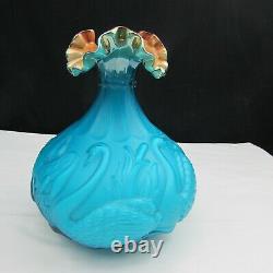 Fenton Gold Azure Embossed Swan Vase LE Special Order 1984 W226