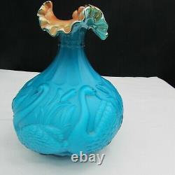 Fenton Gold Azure Embossed Swan Vase LE Special Order 1984 W226