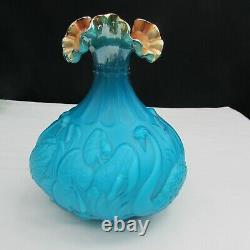 Fenton Gold Azure Embossed Swan Vase LE Special Order 1984 W226