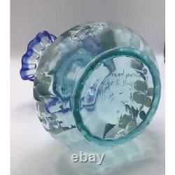 Fenton Hand-Painted Floral Glass Vase With Blue Ruffled Top 6 1/4Signed K. Brig