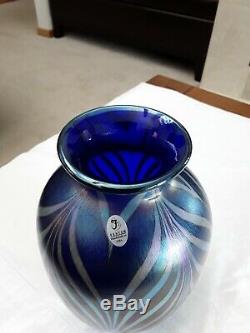 Fenton Iridescent Cobalt Art Glass Vase Dave Fetty Design 9 SALE