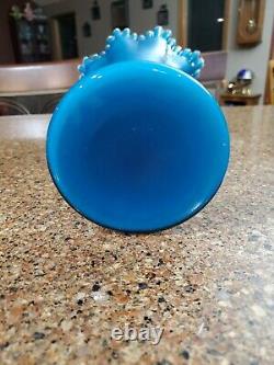 Fenton Jamestown Blue Overlay Ruffled Fan Vase-HUGE