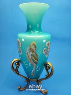 Fenton Landmark Collection Blue Glass Vase Amphora LE 7291/8800 Signed M. Kibbe