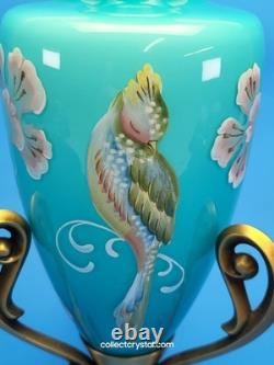 Fenton Landmark Collection Blue Glass Vase Amphora LE 7291/8800 Signed M. Kibbe