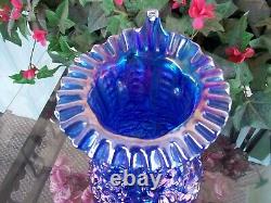 Fenton, Large JIP Poppy Show Vase, Cobalt Blue Irridized, Imperial Glass HTF