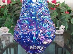 Fenton, Large JIP Poppy Show Vase, Cobalt Blue Irridized, Imperial Glass HTF