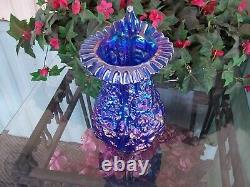 Fenton, Large JIP Poppy Show Vase, Cobalt Blue Irridized, Imperial Glass HTF