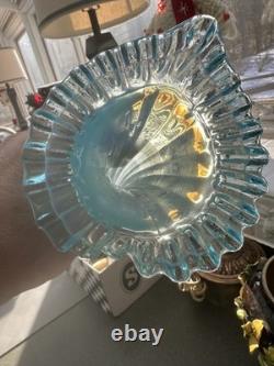 Fenton Large triple Jack in the Pulpit Blue carnival glass vase c. 16 tall