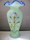 Fenton M. Caplinger (hp) Light Blue Floral Vase With A Cobalt Blue Crest